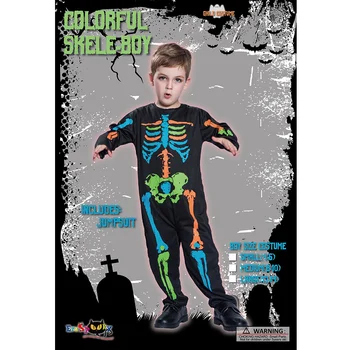 Момче Детски Сладък Цветен Пълен Костен Скелет Cosplay Гащеризон Хелоуин Вечер Страшни Костюми