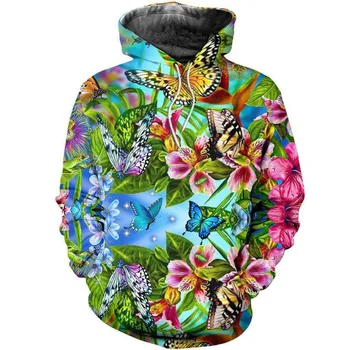 Уникални Модни блузи С 3D Принтом В формата на Цветя и Пеперуди, Мъжки И Дамски Hoody с Качулка, Ежедневни Градинска облекло, спортно облекло