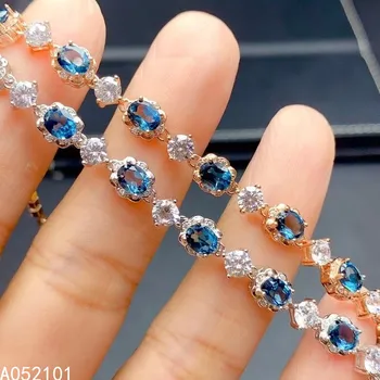 KJJEAXCMY fine jewelry S925 сребро с инкрустирани естествен син топаз нова мода за момичета ръчно изработени Гривна Подкрепа тест Китайски стил