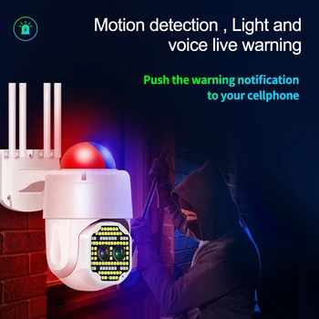 Звукова и светлинна аларма камера 10-кратно Увеличение с двойна Леща HD Нощно Виждане Дистанционно Наблюдение Интелигентно Следене на Камера за Наблюдение на сигурността